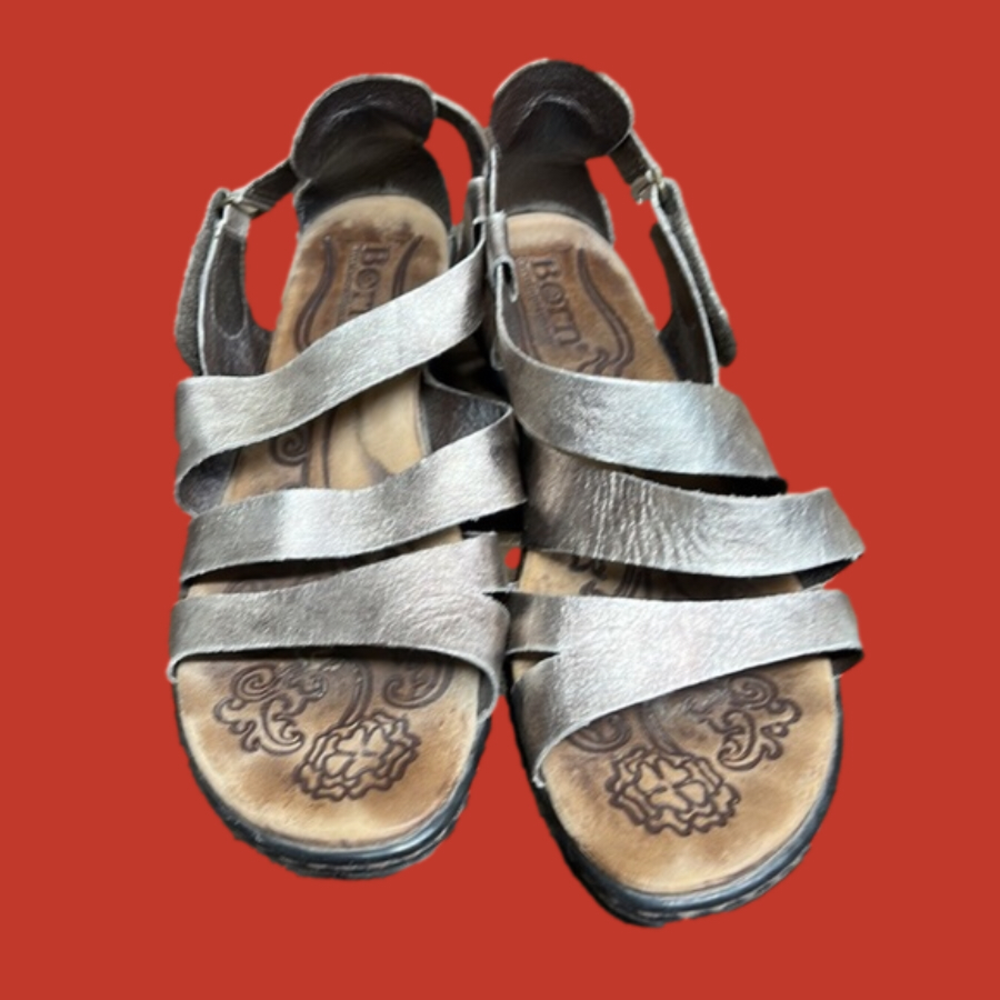 Born Sandals Strappy Wedge Leather Casual Open Toe Women's Size 11W - Picture 3 of 3